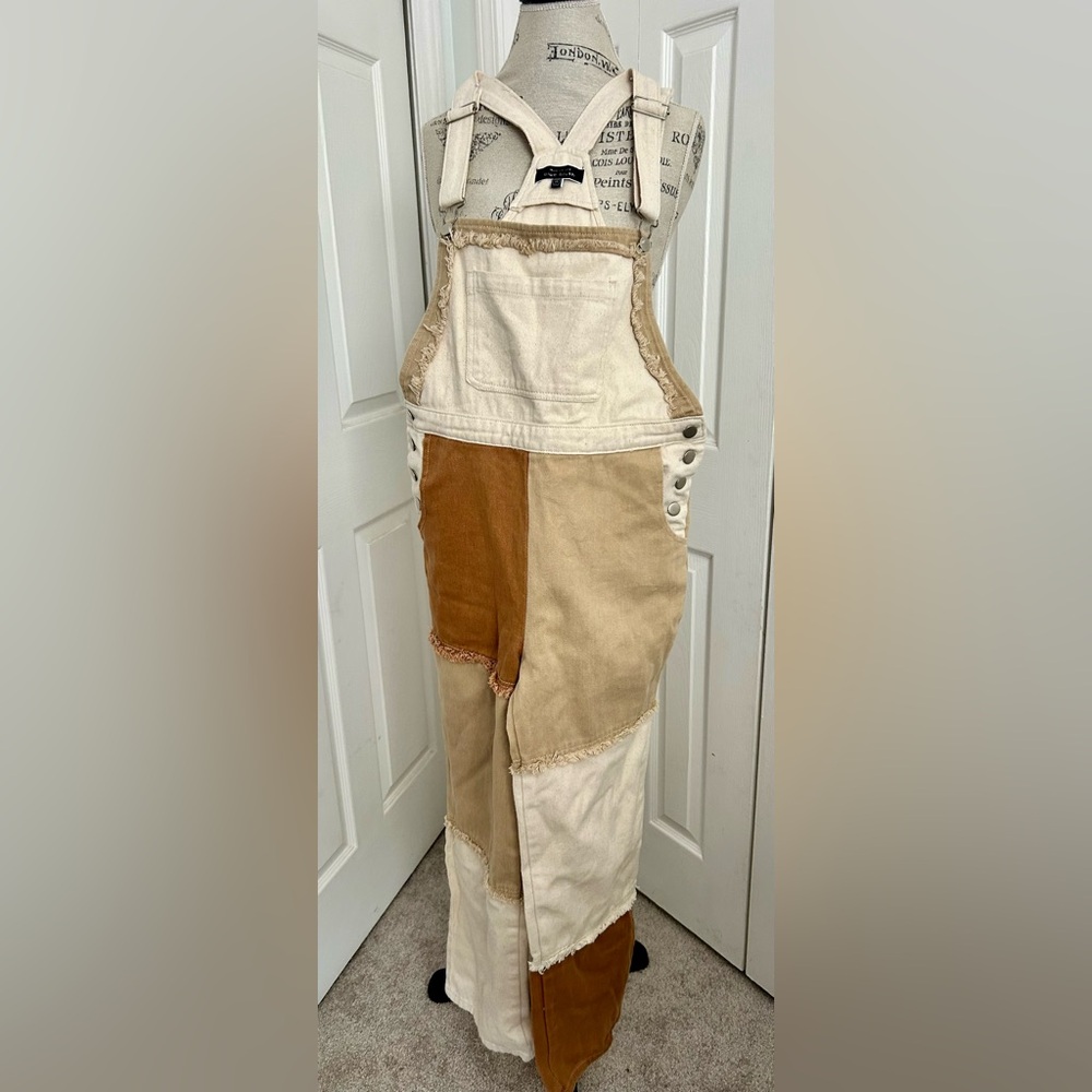 Blue Blush Patchwork Overalls NWOT - image 4